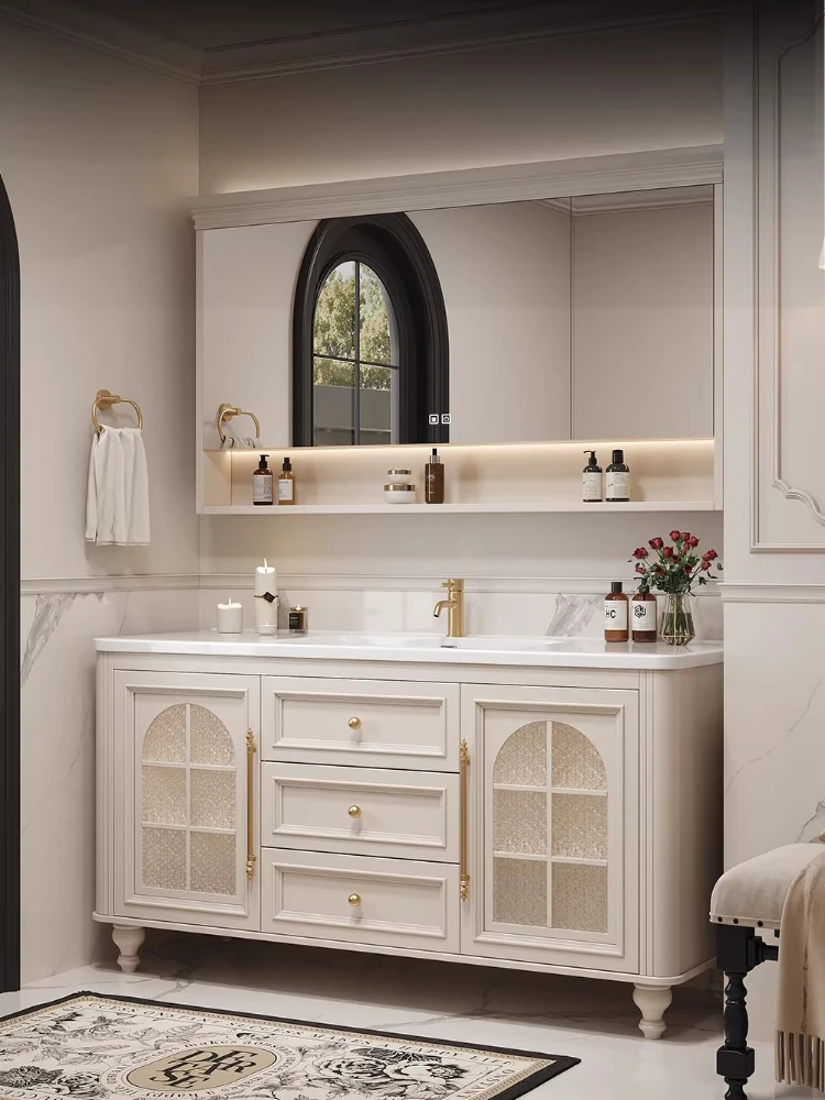 French retro style bathroom cabinet Floor-to-ceiling bathroom cabinet Wash table Cream wind wash table Basin cabinet combination
French retro style bathroom cabinet Floor-to-ceiling bathroom cabinet Wash table Cream wind wash table Basin cabinet combination