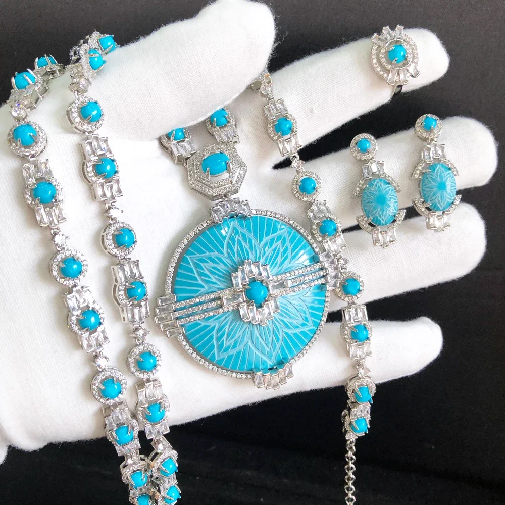 Soramoore Original Luxury Big Round Pink Blue Necklace Earrings Bracelet Ring Jewelry Sets Women Bridal Wedding Carving Patterns
Soramoore Original Luxury Big Round Pink Blue Necklace Earrings Bracelet Ring Jewelry Sets Women Bridal Wedding Carving Patterns