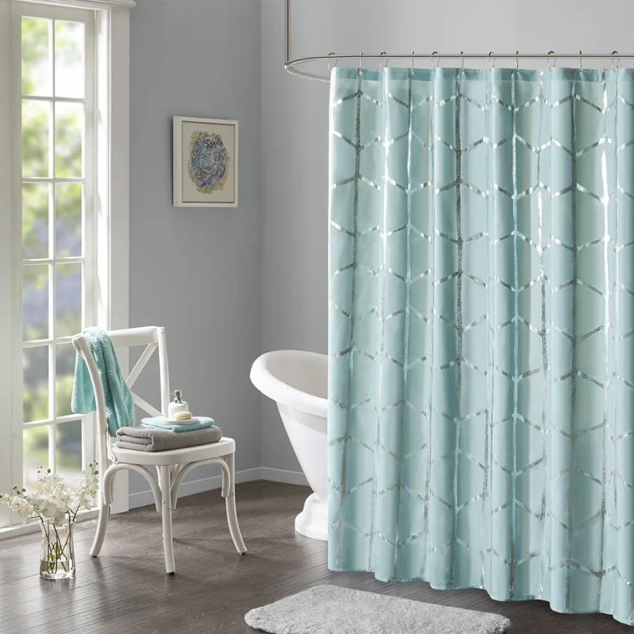Printed Metallic Shower Curtain 72" x 72" Machine-Washable Aqua
Printed Metallic Shower Curtain 72" x 72" Machine-Washable Aqua