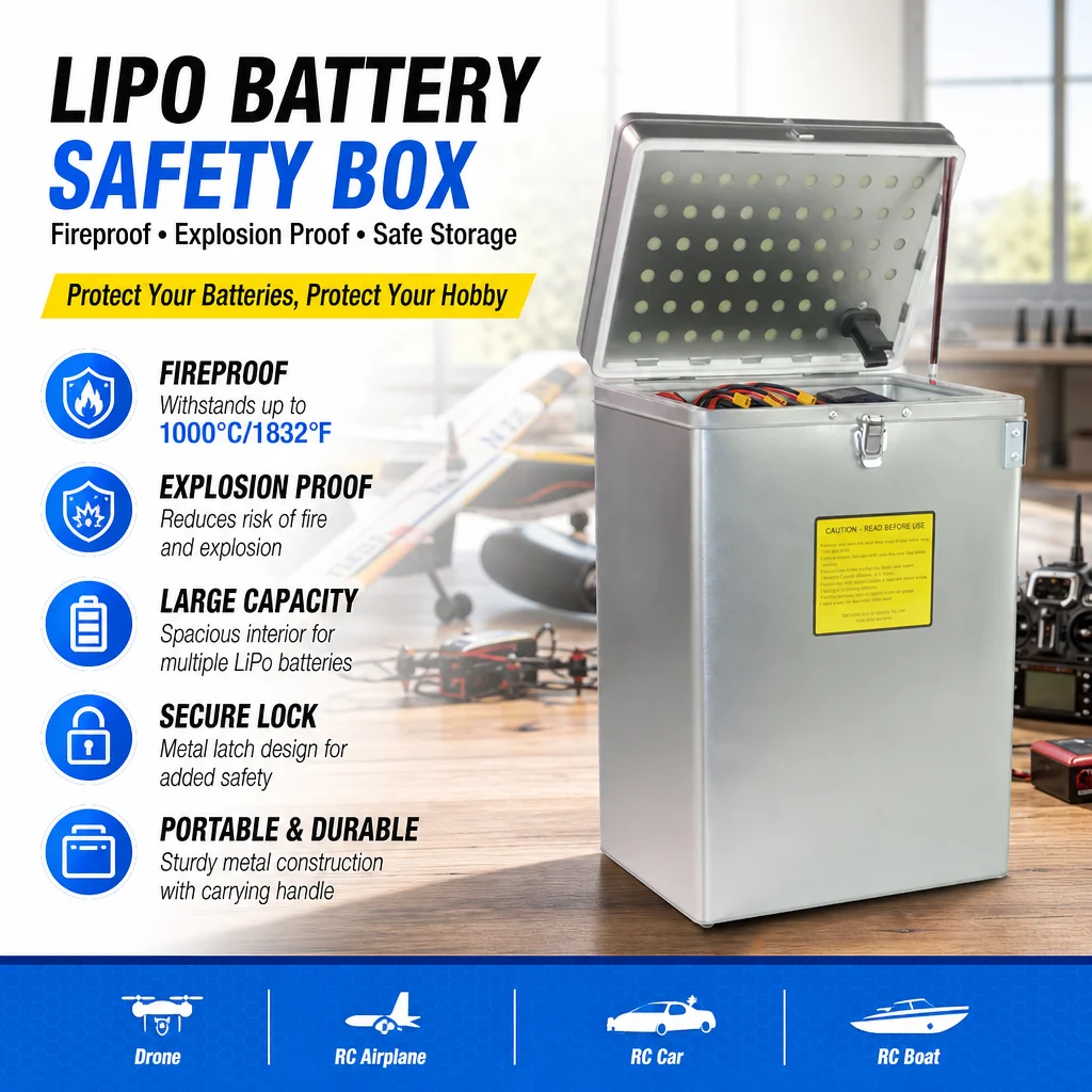 BAT-SAFE Large LiPo Safe Box Fireproof Explosion Proof Container for RC Drone Airplane Battery Storage
BAT-SAFE Large LiPo Safe Box Fireproof Explosion Proof Container for RC Drone Airplane Battery Storage