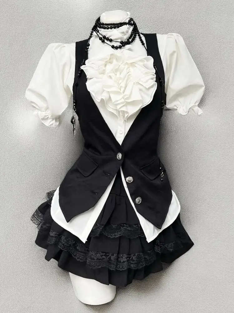 Sweet Casual Preppy Style Sets Shirt Short Solid Simple Office Lady Vests A-line All-match Cake Suits Elegant Slim Falda
Sweet Casual Preppy Style Sets Shirt Short Solid Simple Office Lady Vests A-line All-match Cake Suits Elegant Slim Falda