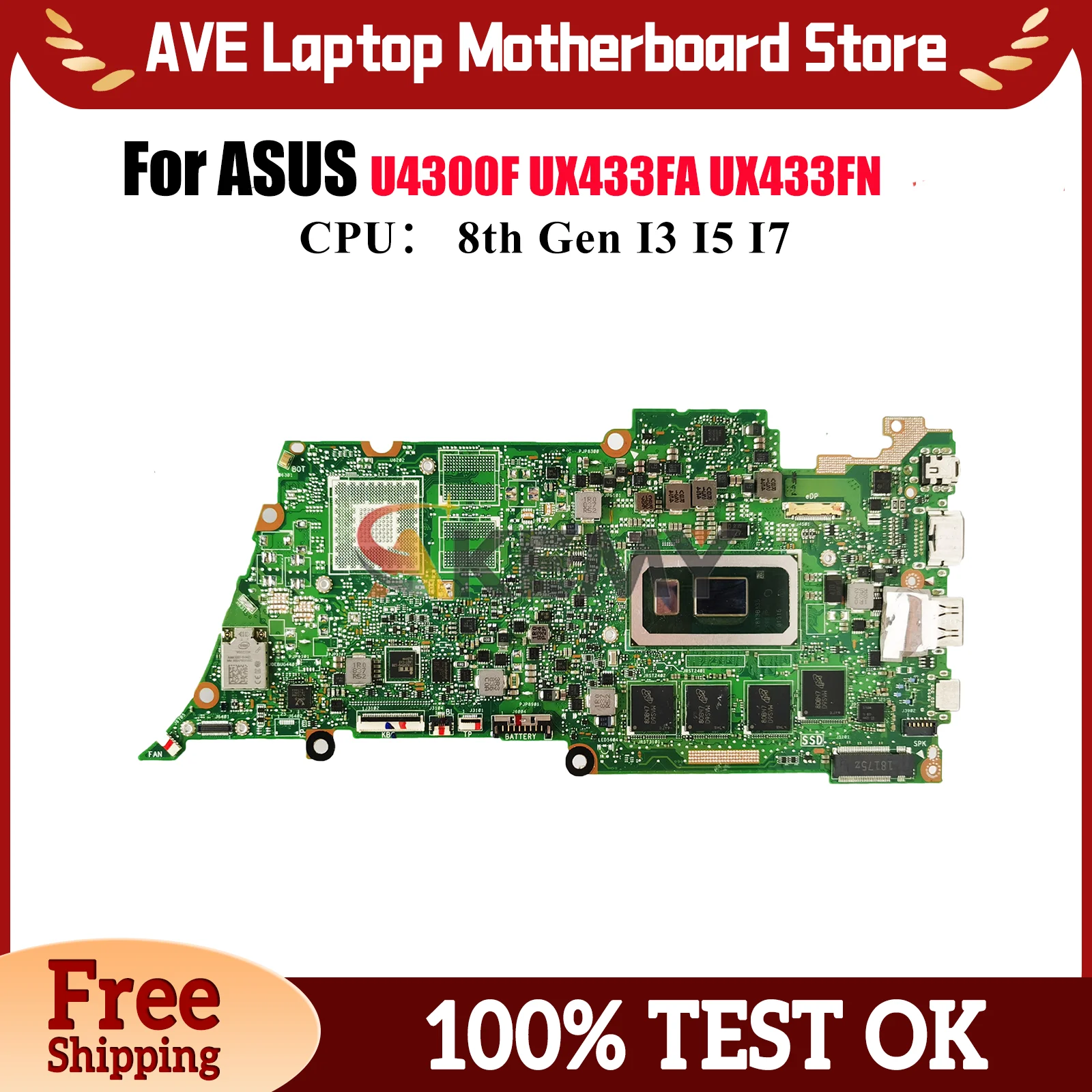 UX433FA Laptop Motherboard For ASUS ZenBook UX433FN U4300F UX433FA UX433F Notebook Mainboard With I3 I5 I7 CPU 100% tests OK stk
UX433FA Laptop Motherboard For ASUS ZenBook UX433FN U4300F UX433FA UX433F Notebook Mainboard With I3 I5 I7 CPU 100% tests OK stk