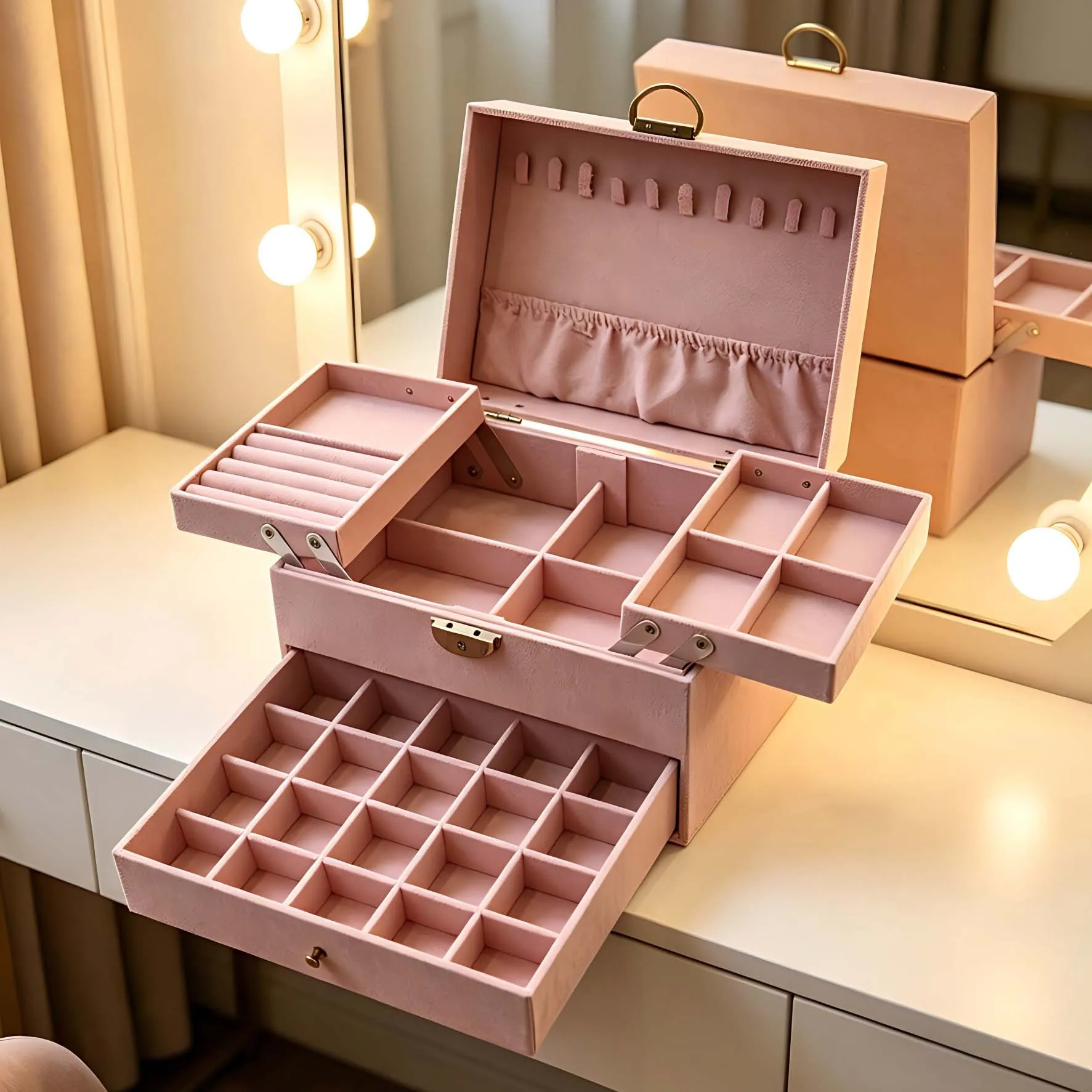 Large Capacity Pink Velvet Jewelry Box with Lock Multi-Layer Drawer Necklace Earring Ring Organizer Storage Box for Women Gift
Large Capacity Pink Velvet Jewelry Box with Lock Multi-Layer Drawer Necklace Earring Ring Organizer Storage Box for Women Gift