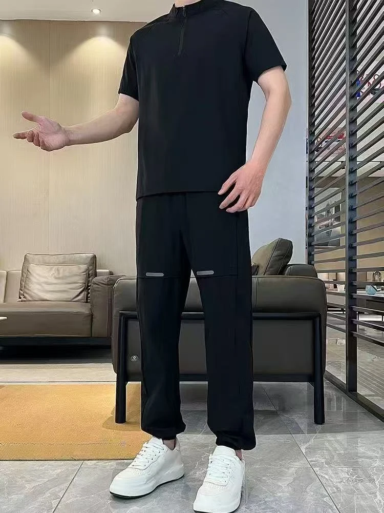 Summer New Men Ice Silk Quick Dry Breathable Mesh Tracksuit Perforated Stand Collar Half Zip Thin Short Sleeve Trousers 2Pcs Set
Summer New Men Ice Silk Quick Dry Breathable Mesh Tracksuit Perforated Stand Collar Half Zip Thin Short Sleeve Trousers 2Pcs Set