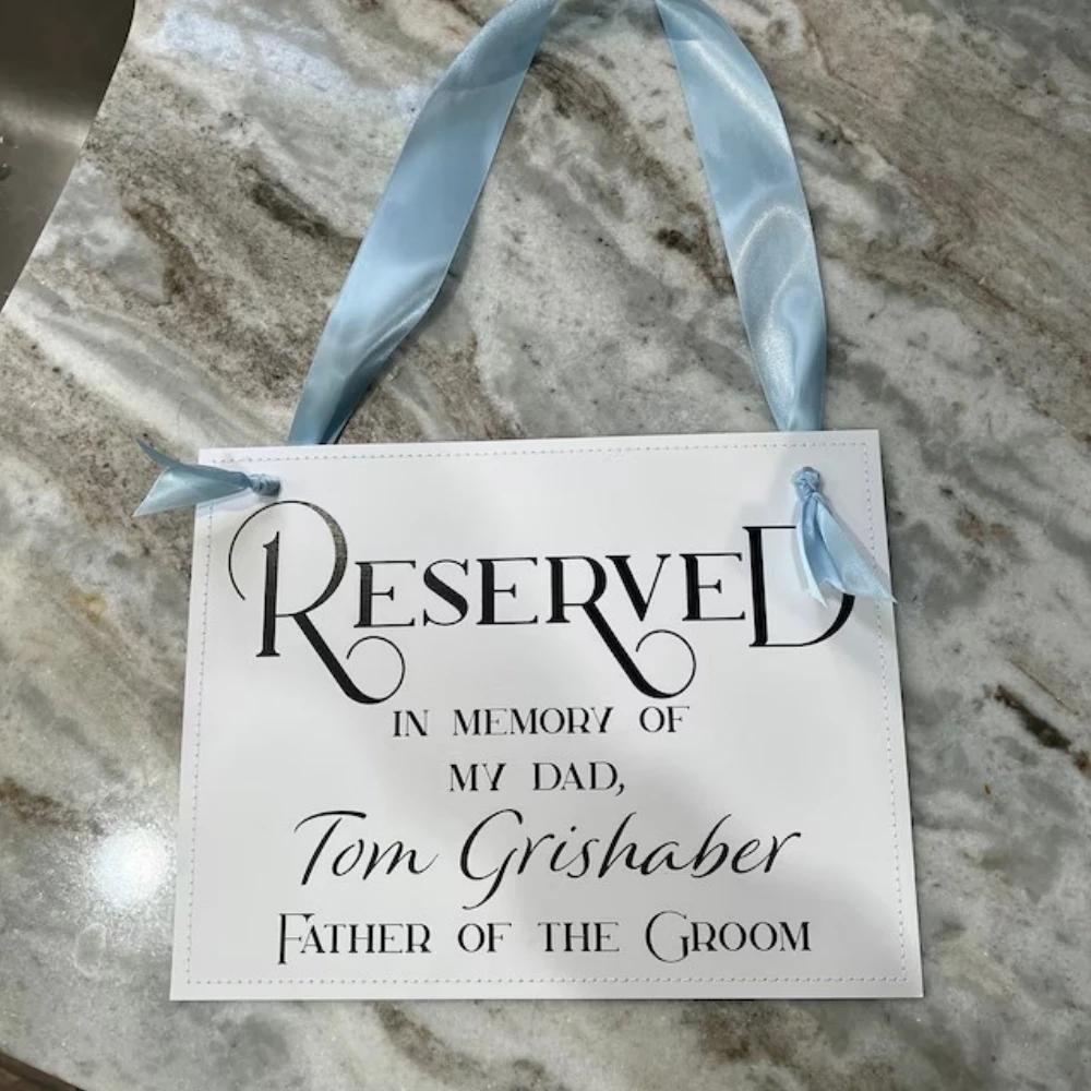 Personalized Name and Relationship Reserved Memorial Sign, Memory Banner for Wedding Chair, Ceremony, Event Seating
Personalized Name and Relationship Reserved Memorial Sign, Memory Banner for Wedding Chair, Ceremony, Event Seating