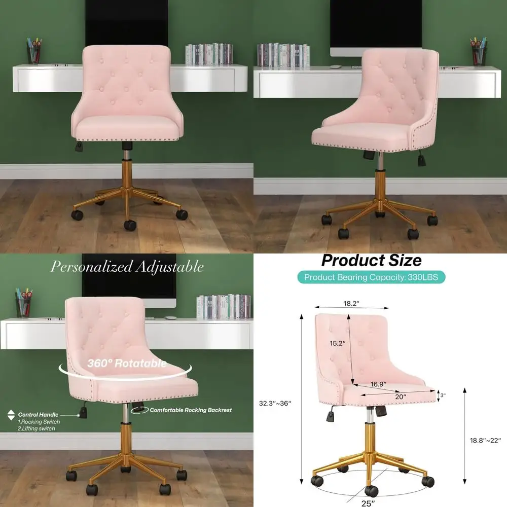 Роскошное велюровое кресло с поворотным механизмом, золотым основанием и спинкой с пуговицами, регулируемое кресло для домашнего офиса или макияжа, светло-розовое
Роскошное велюровое кресло с поворотным механизмом, золотым основанием и спинкой с пуговицами, регулируемое кресло для домашнего офиса или макияжа, светло-розовое