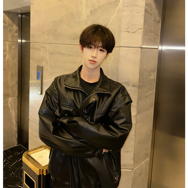 Мужская кожаная куртка High Street с подплечниками, на молнии, из искусственной кожи, в американском стиле, для мотоциклистов, модная, весенняя, повседневная
Мужская кожаная куртка High Street с подплечниками, на молнии, из искусственной кожи, в американском стиле, для мотоциклистов, модная, весенняя, повседневная