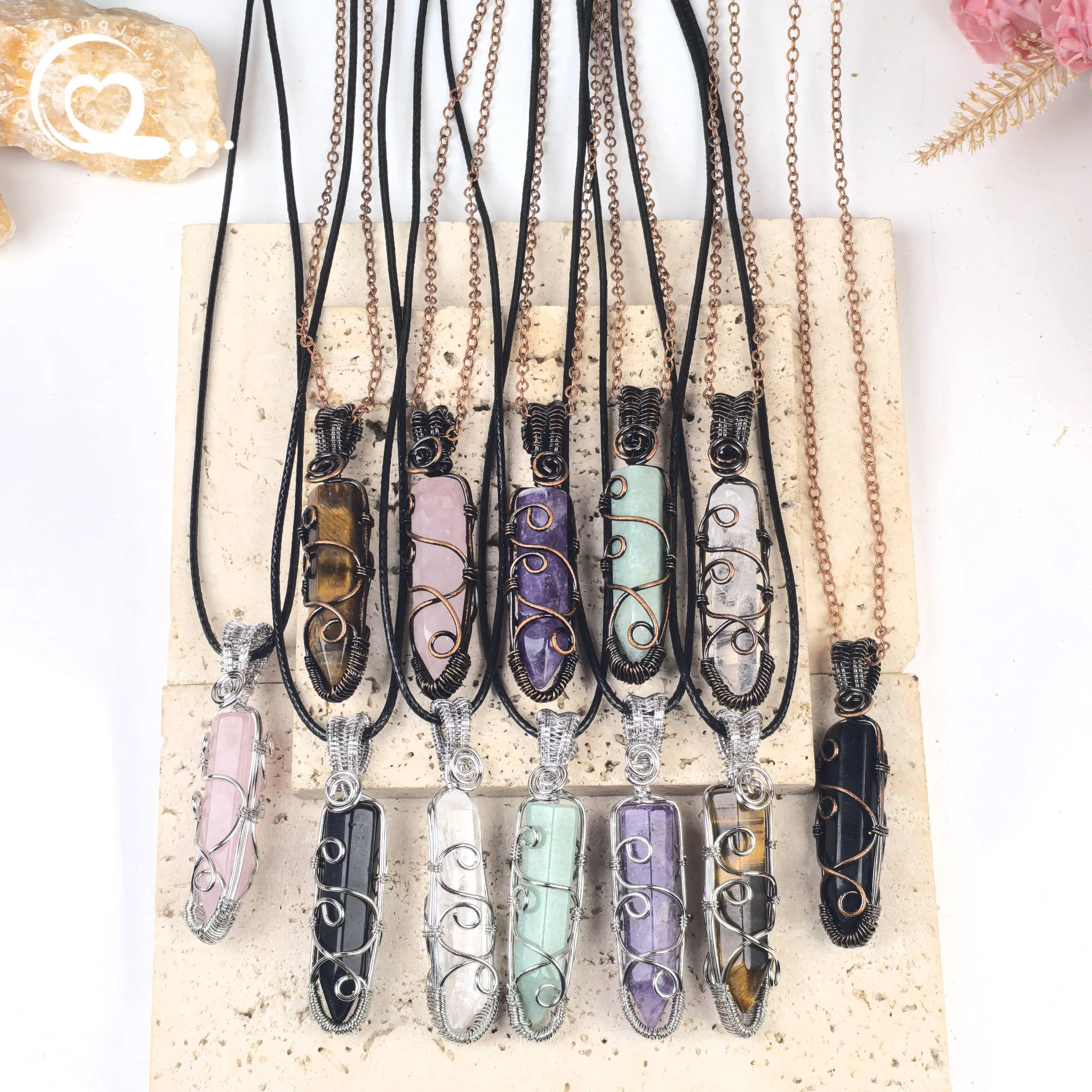 Brass Wire Wrapped Hexagon Point Pendant Necklace Natural Gemstone Crystal Amethyst Tiger eye Obsidian Charms Jewelry QC3412
Brass Wire Wrapped Hexagon Point Pendant Necklace Natural Gemstone Crystal Amethyst Tiger eye Obsidian Charms Jewelry QC3412
