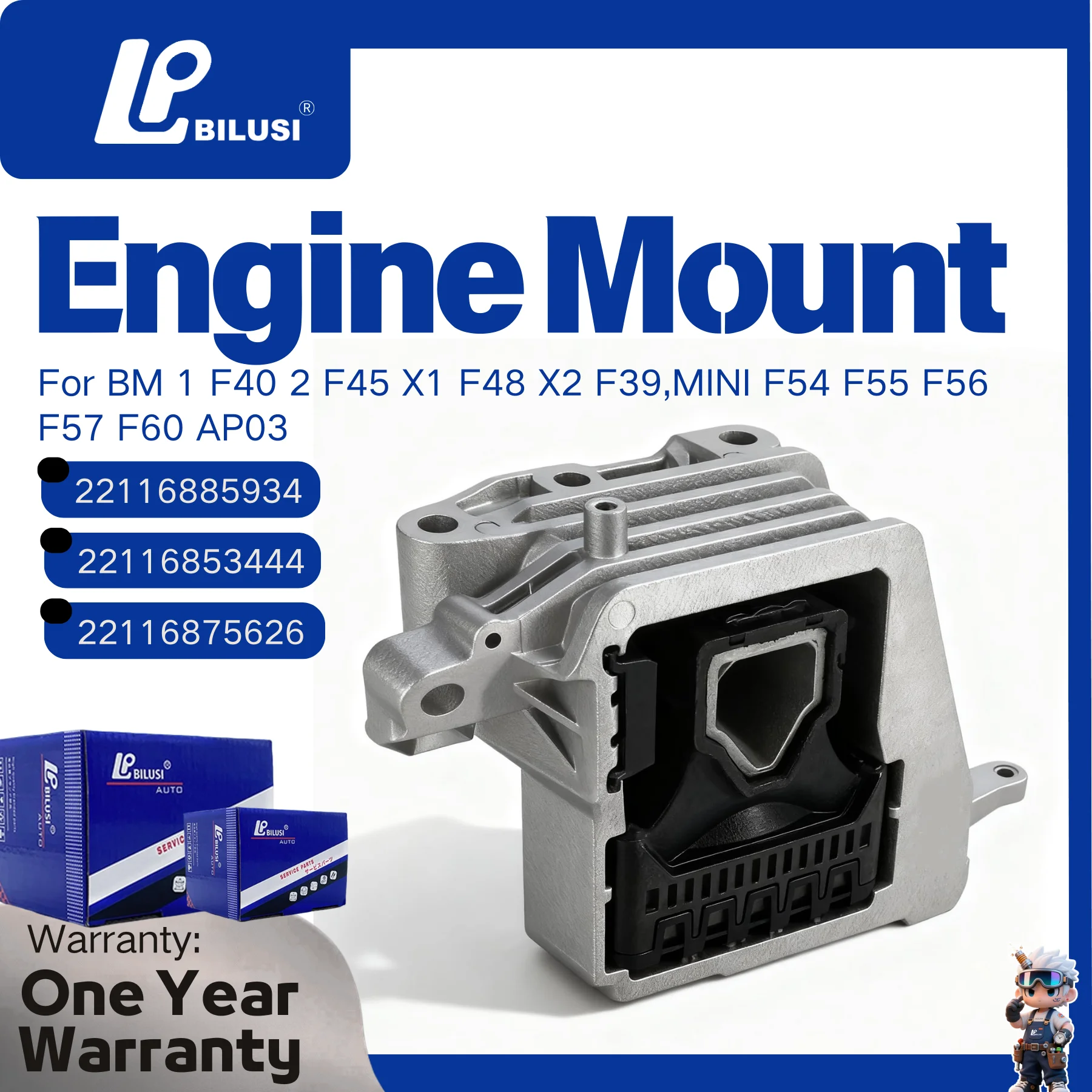 Опора двигателя BILUSI OE 22116885934 передняя правая для BMW 1 F40, 2 F45, X1 F48, X2 F39, MINI F54, F55, F56, F57, F60 AP03 22116875626
Опора двигателя BILUSI OE 22116885934 передняя правая для BMW 1 F40, 2 F45, X1 F48, X2 F39, MINI F54, F55, F56, F57, F60 AP03 22116875626