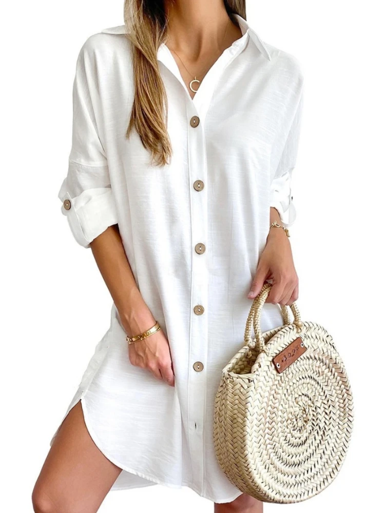 Women's Solid White 2025 Spring Summer Dress office Commuting Long Sleeve Polo Button Up Shirt Dress Fashion Mini Dresses
Women's Solid White 2025 Spring Summer Dress office Commuting Long Sleeve Polo Button Up Shirt Dress Fashion Mini Dresses