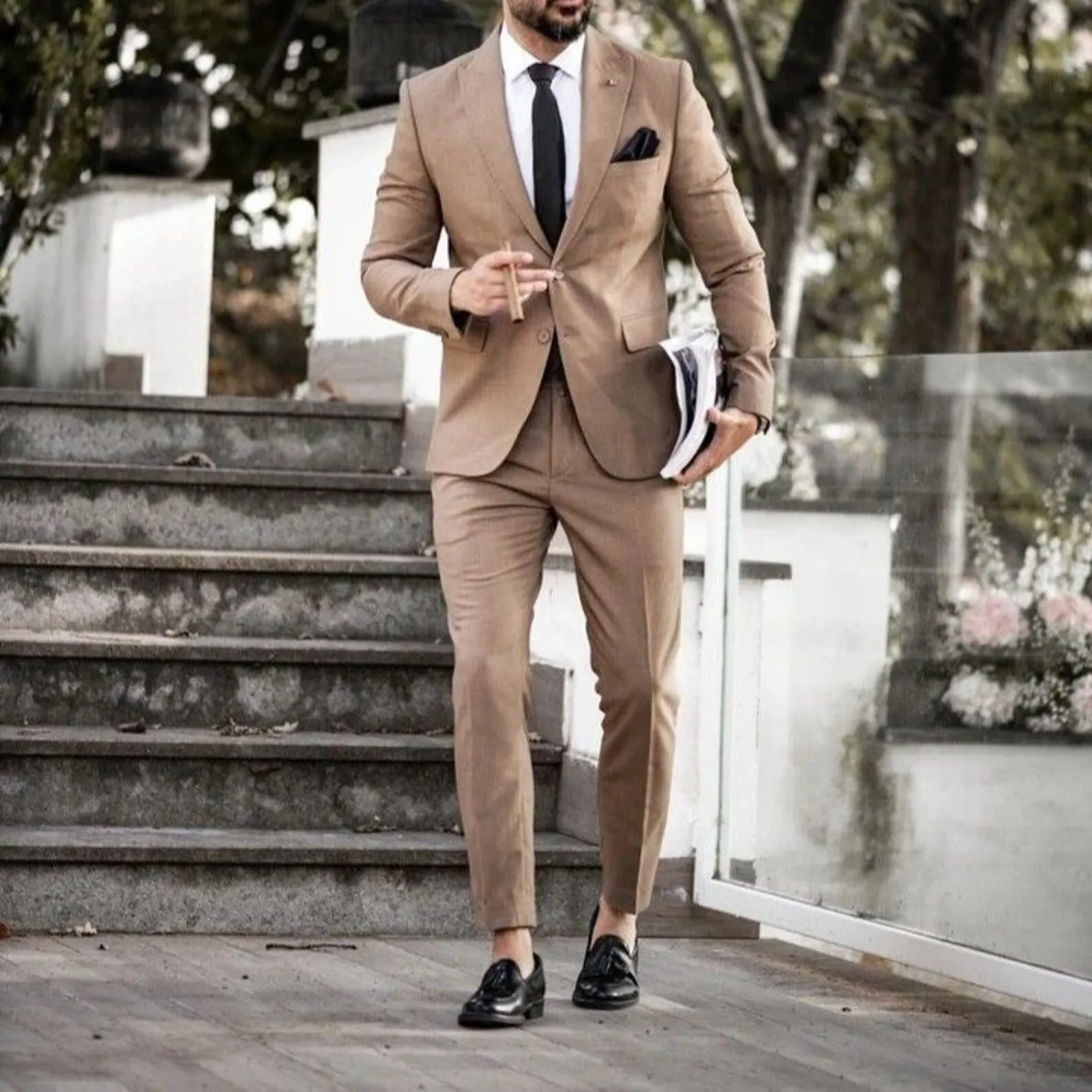 Khaki Slim Fit Men's Suits Wedding Bridegroom Wear Tuxedos Peak Lapel Custom Blazer Sets Two-Piece Jacket+Pants Trajes De Hombre
Khaki Slim Fit Men's Suits Wedding Bridegroom Wear Tuxedos Peak Lapel Custom Blazer Sets Two-Piece Jacket+Pants Trajes De Hombre