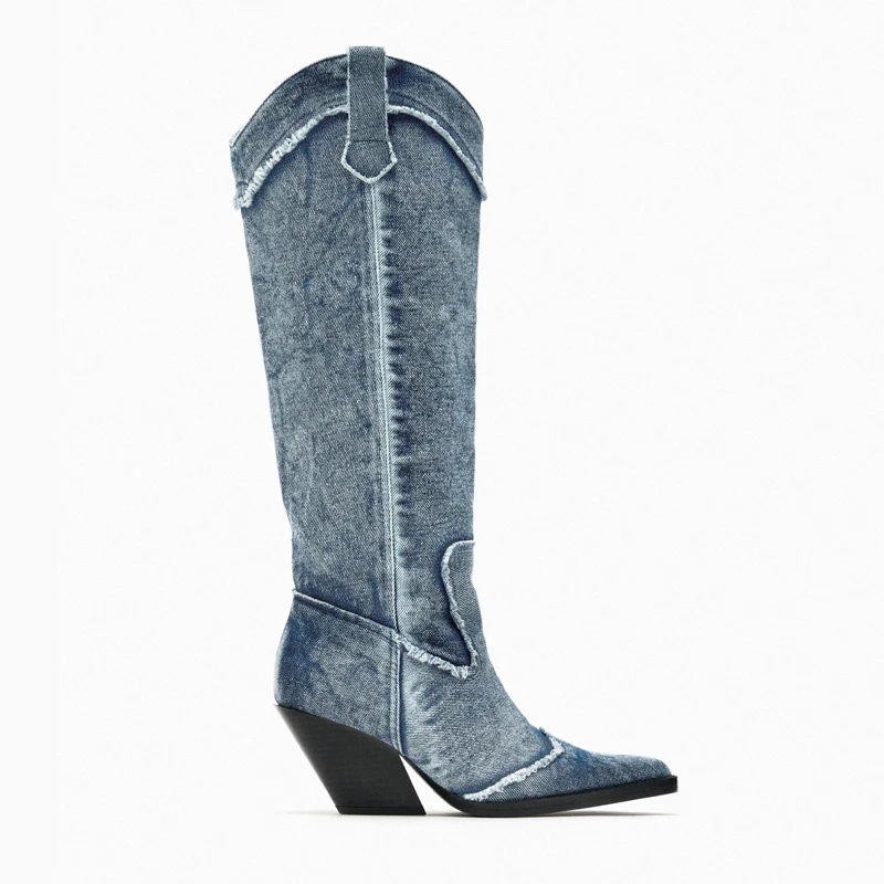 TRF Women's High-Top Boots Azul Vintage Denim Fashion Boots Spring Autumn Seasonal Sharp Pointed Toe Rubber Outsole
TRF Women's High-Top Boots Azul Vintage Denim Fashion Boots Spring Autumn Seasonal Sharp Pointed Toe Rubber Outsole