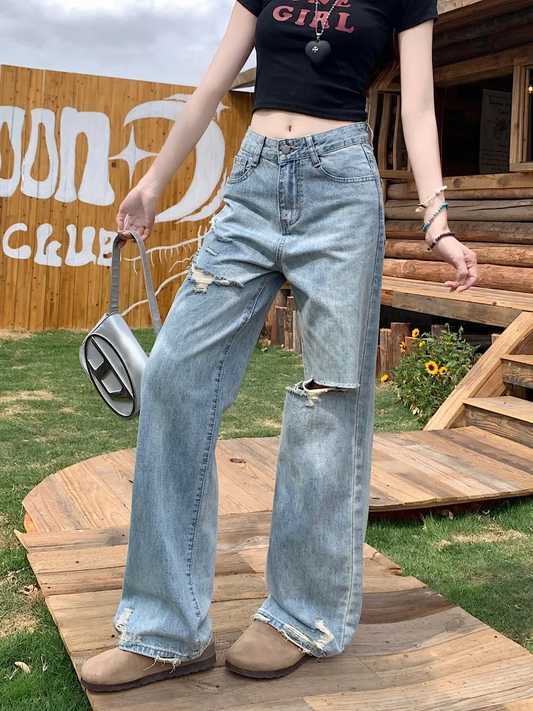 Джинсы больших размеров в американском стиле ретро с дырками, женские прямые свободные широкие длинные брюки с высокой талией, повседневные износостойкие брюки
Джинсы больших размеров в американском стиле ретро с дырками, женские прямые свободные широкие длинные брюки с высокой талией, повседневные износостойкие брюки