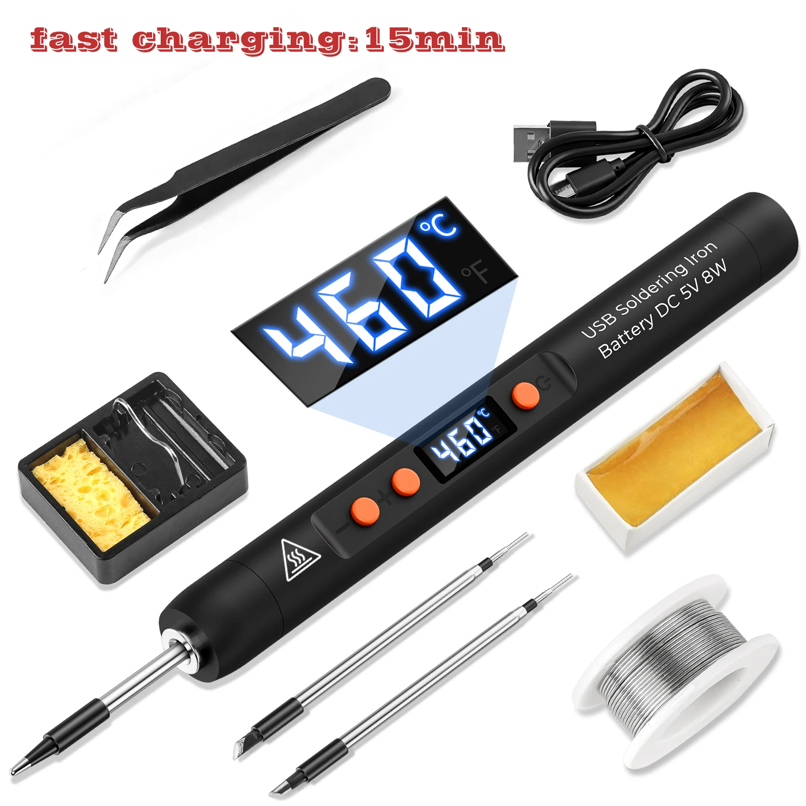 YEEHONEC USB Soldering Iron: Portable, 3 temp, LCD, 15s heat, 15min charge, auto sleep, e-repair/DIY, battery incl
YEEHONEC USB Soldering Iron: Portable, 3 temp, LCD, 15s heat, 15min charge, auto sleep, e-repair/DIY, battery incl