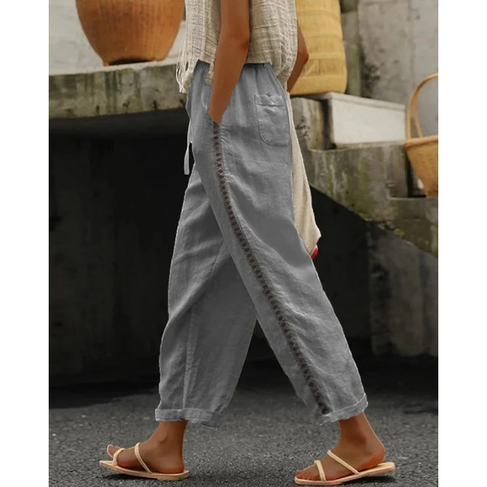 2025 Fashion Women Hollow Out Lace Patch Casual White Pants With Pocket Casual Femme Elastic Drawstring Waist Trouses Streetwear
2025 Fashion Women Hollow Out Lace Patch Casual White Pants With Pocket Casual Femme Elastic Drawstring Waist Trouses Streetwear