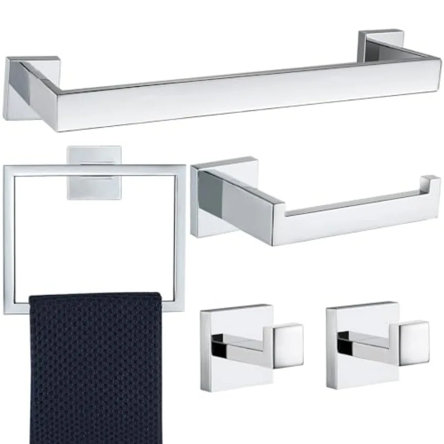Bathroom towel rack set: polished chrome, SUS304 stainless steel, square heavy-duty wall-mounted hardware accessories, 16-inch
Bathroom towel rack set: polished chrome, SUS304 stainless steel, square heavy-duty wall-mounted hardware accessories, 16-inch