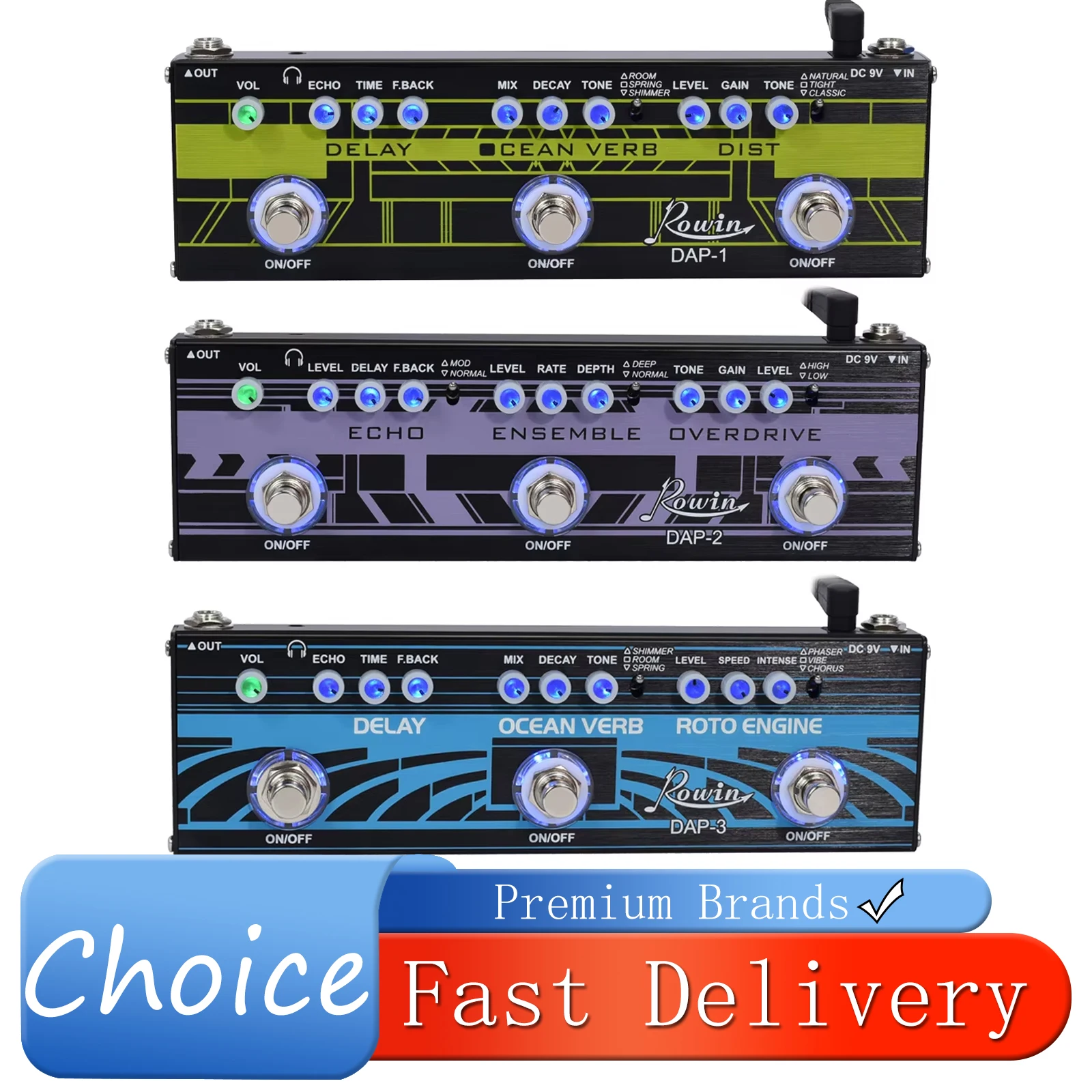 Rowin DAP-1/2/3 Guitar Multi Effects Pedals Delay Reverb Distortion Effect 3 in 1 Pedal Engine Ocean Verb Electric Guitar Parts
Rowin DAP-1/2/3 Guitar Multi Effects Pedals Delay Reverb Distortion Effect 3 in 1 Pedal Engine Ocean Verb Electric Guitar Parts