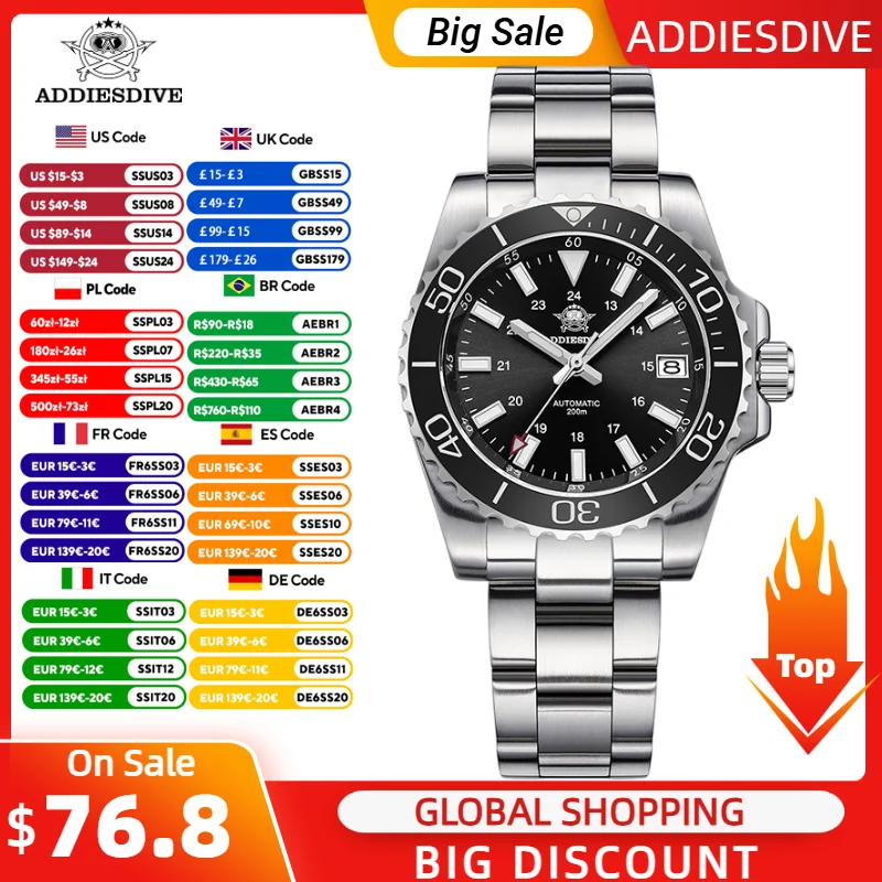 ADDIESDIVE Automatic Watch Men Sapphire Glass Japan 8215 Mechanical Wristwatch Ceramic Bezel 200m Waterproof Diving Men's Watch
ADDIESDIVE Automatic Watch Men Sapphire Glass Japan 8215 Mechanical Wristwatch Ceramic Bezel 200m Waterproof Diving Men's Watch