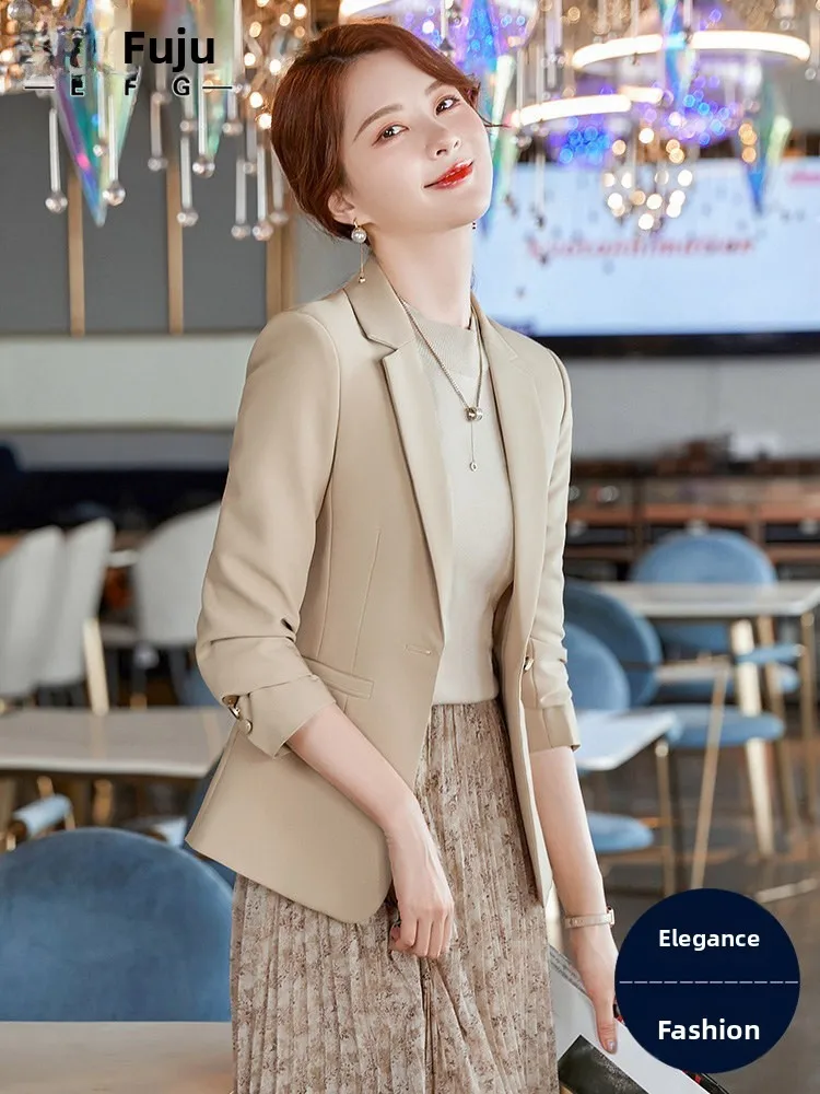 Khaki Short Suit Jacket Women's Autumn Winter Slim Fit Fashionable Button up Polyester Commute Style Regular Sleeve Long Coat
Khaki Short Suit Jacket Women's Autumn Winter Slim Fit Fashionable Button up Polyester Commute Style Regular Sleeve Long Coat