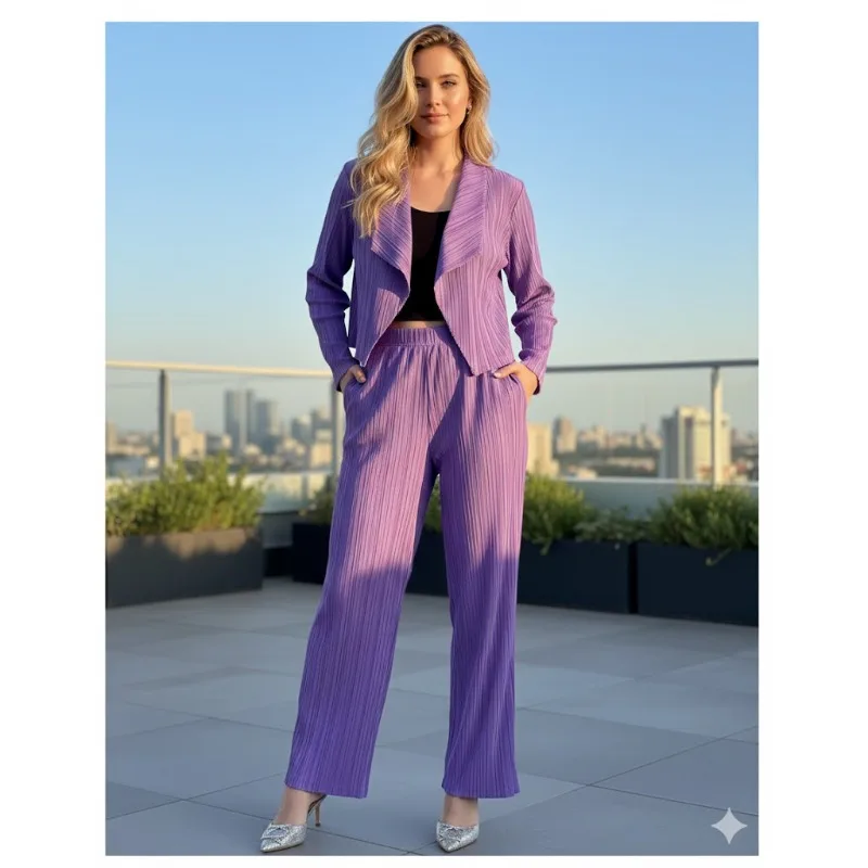 Miyake Pleated Pants Set Plisse Women Solid Color Loose 2026 New Sunscreen Cardigan Top High Waist Wide Leg Pants 2-piece Set
Miyake Pleated Pants Set Plisse Women Solid Color Loose 2026 New Sunscreen Cardigan Top High Waist Wide Leg Pants 2-piece Set