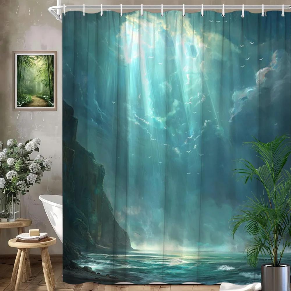 1pc Coastal Light Shadows Shower Curtain - Ocean Calm Waves, Cliffs & Dramatic Sky with Birds Design, Polyester Bathroom Decor f
1pc Coastal Light Shadows Shower Curtain - Ocean Calm Waves, Cliffs & Dramatic Sky with Birds Design, Polyester Bathroom Decor f