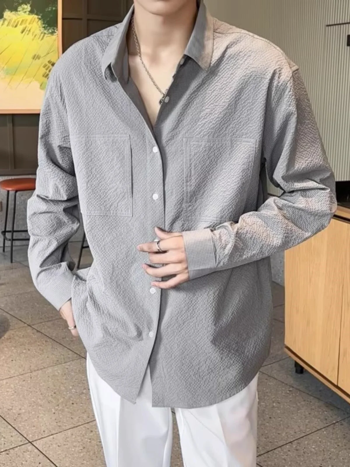 Men's Long Sve White Casual irt Textured irt Korean Sle mat Maturi Trend Loose Fit Iron-Free Autumn Wear
Men's Long Sve White Casual irt Textured irt Korean Sle mat Maturi Trend Loose Fit Iron-Free Autumn Wear