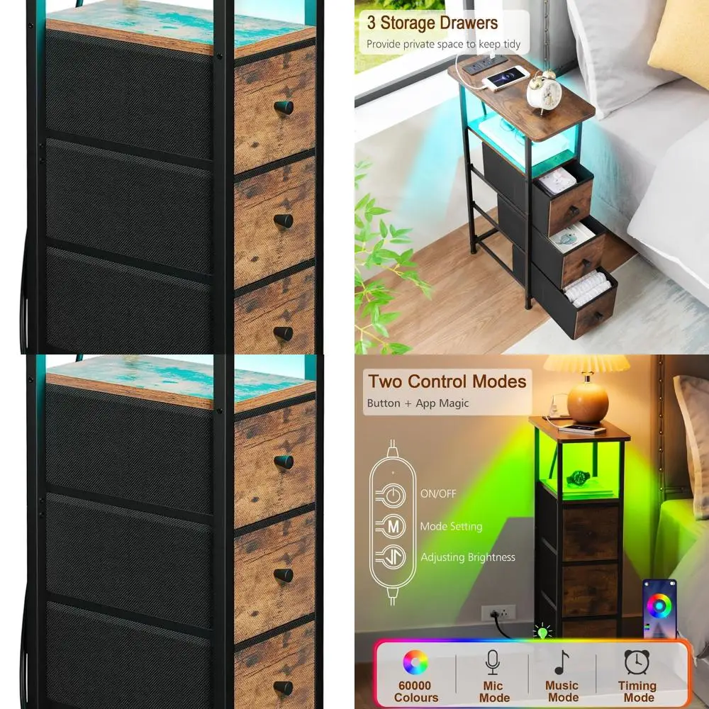 Narrow End Table Living Room with Charging Station, Skinny Side Table with Fabric Drawers, Slim LED Nightstand for Bedroom, Smal
Narrow End Table Living Room with Charging Station, Skinny Side Table with Fabric Drawers, Slim LED Nightstand for Bedroom, Smal