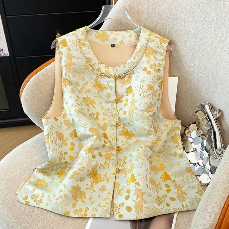 2025 Spring Fall Women Dobby Floral Goldfish Sleeveless Vest Coat , Chinese Tang Jacquard Flower Vests Coats for Woman
2025 Spring Fall Women Dobby Floral Goldfish Sleeveless Vest Coat , Chinese Tang Jacquard Flower Vests Coats for Woman