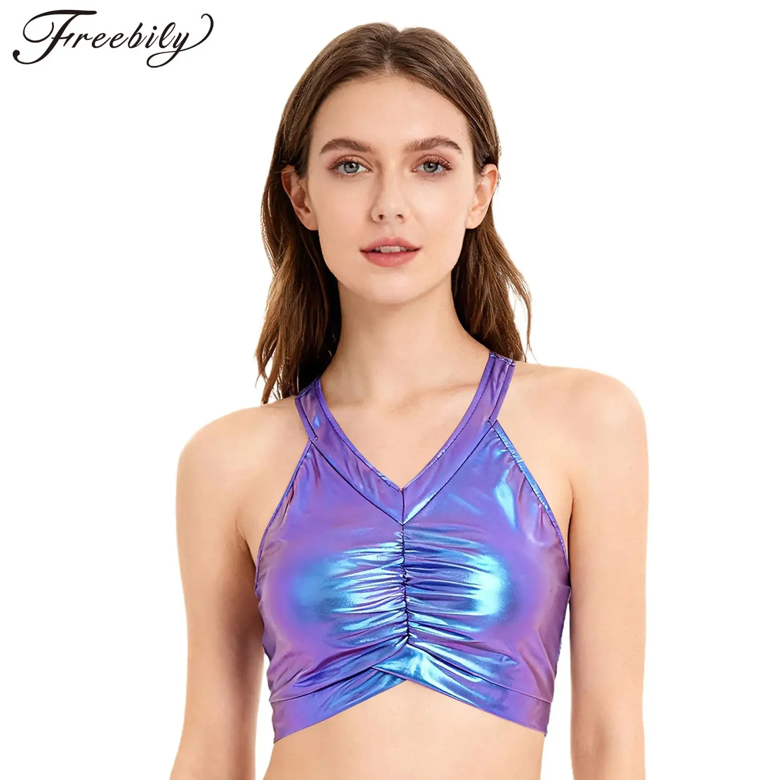 Женский укороченный танцевальный костюм металлик с рюшами спереди и крестом, укороченный топ, джазовый танцевальный костюм в стиле хип-хоп, карнавальный танцевальный костюм для рейва
Женский укороченный танцевальный костюм металлик с рюшами спереди и крестом, укороченный топ, джазовый танцевальный костюм в стиле хип-хоп, карнавальный танцевальный костюм для рейва