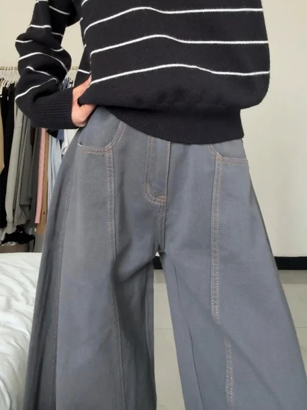 Extended Vintage Deep Grey Draped American Style Knife Denim Jeans Trendy High Waist Wide Leg Floor Length Pants for Women
Extended Vintage Deep Grey Draped American Style Knife Denim Jeans Trendy High Waist Wide Leg Floor Length Pants for Women