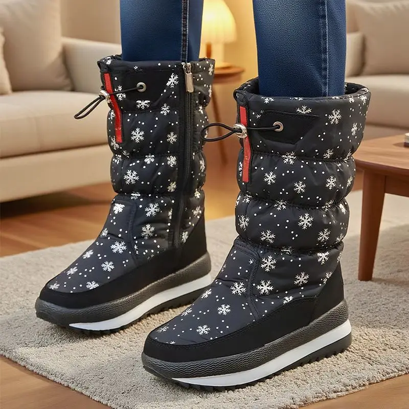 2025 new wind-proof snowflake mid-calf boots down cloth mid barrel side zip wateproof snow boots ladies thick wool lined booties
2025 new wind-proof snowflake mid-calf boots down cloth mid barrel side zip wateproof snow boots ladies thick wool lined booties