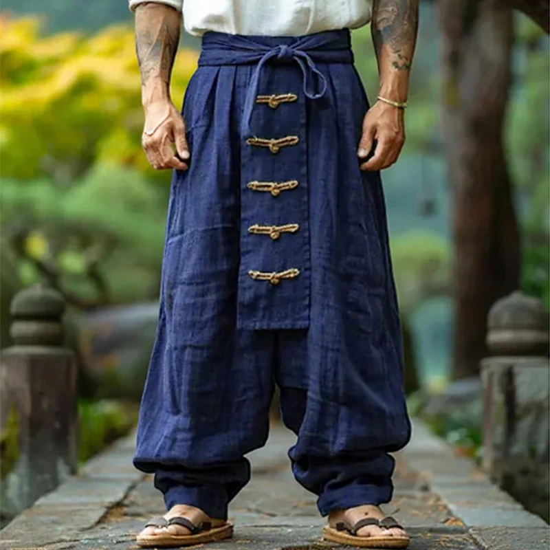 Ethnic Style Casual Cotton Linen Wide Leg Pants Spring Summer Literary Retro Men Solid Color Lace-up Baggy Pants Streetwear
Ethnic Style Casual Cotton Linen Wide Leg Pants Spring Summer Literary Retro Men Solid Color Lace-up Baggy Pants Streetwear