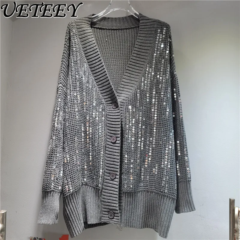 Autumn Winter New Versatile Fashionable High-End Cardigan Loose Slimming Casual Long Sleeve V-Neck Sequin Knitted Sweater
Autumn Winter New Versatile Fashionable High-End Cardigan Loose Slimming Casual Long Sleeve V-Neck Sequin Knitted Sweater