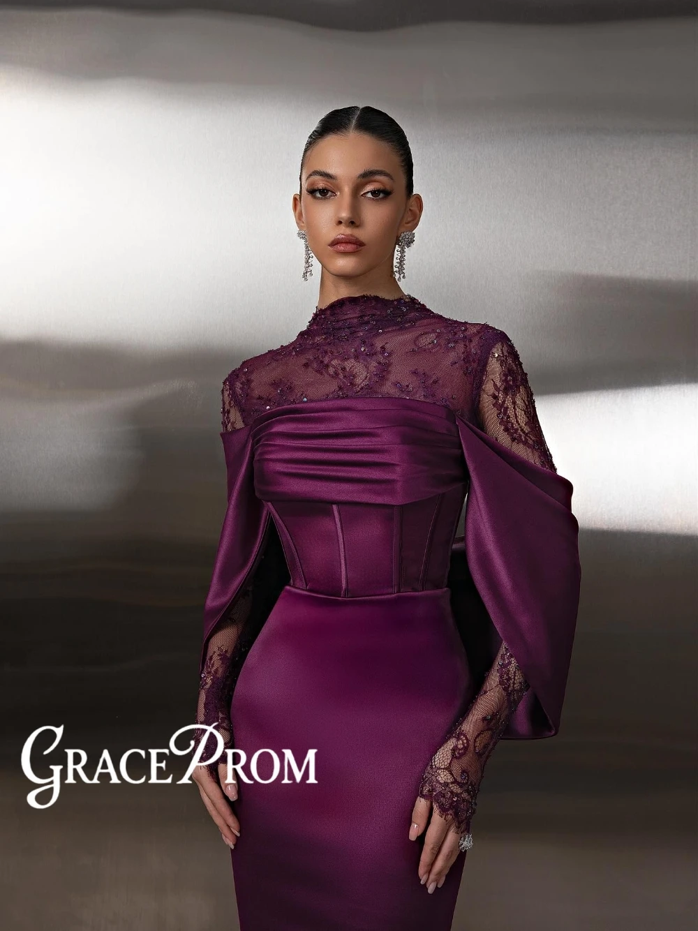 Plum Purple High Neck Lace Mermaid Evening Dress Satin Corset Formal Elegant Cocktail Gown Customized For Women Wedding Party
Plum Purple High Neck Lace Mermaid Evening Dress Satin Corset Formal Elegant Cocktail Gown Customized For Women Wedding Party