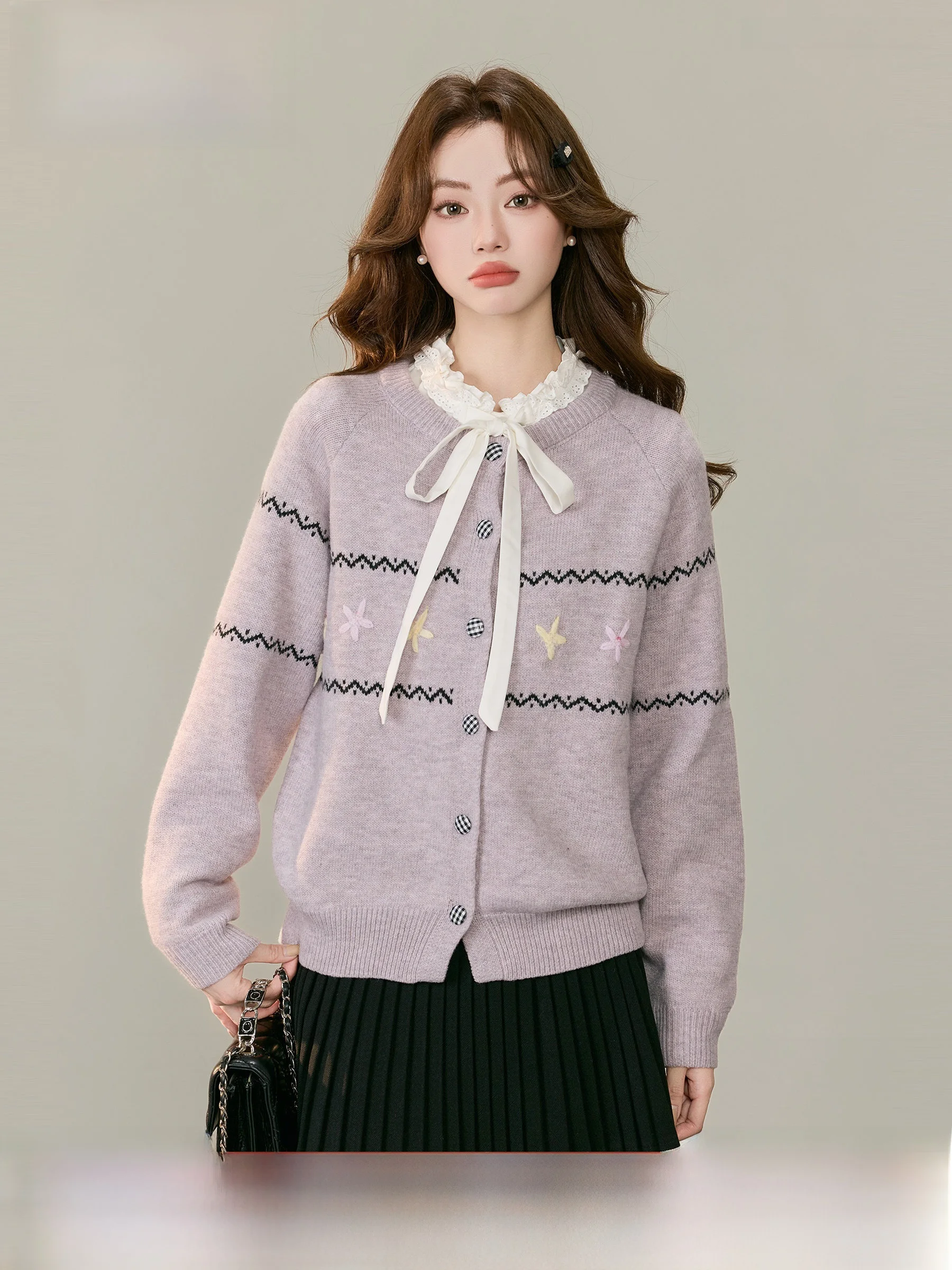 Purple Fair Isle Knit Sweater Coat Women's Lazy Knitted Open Cardigan Outerwear Ling Jiu Floral Print Long Sve round Ne
Purple Fair Isle Knit Sweater Coat Women's Lazy Knitted Open Cardigan Outerwear Ling Jiu Floral Print Long Sve round Ne