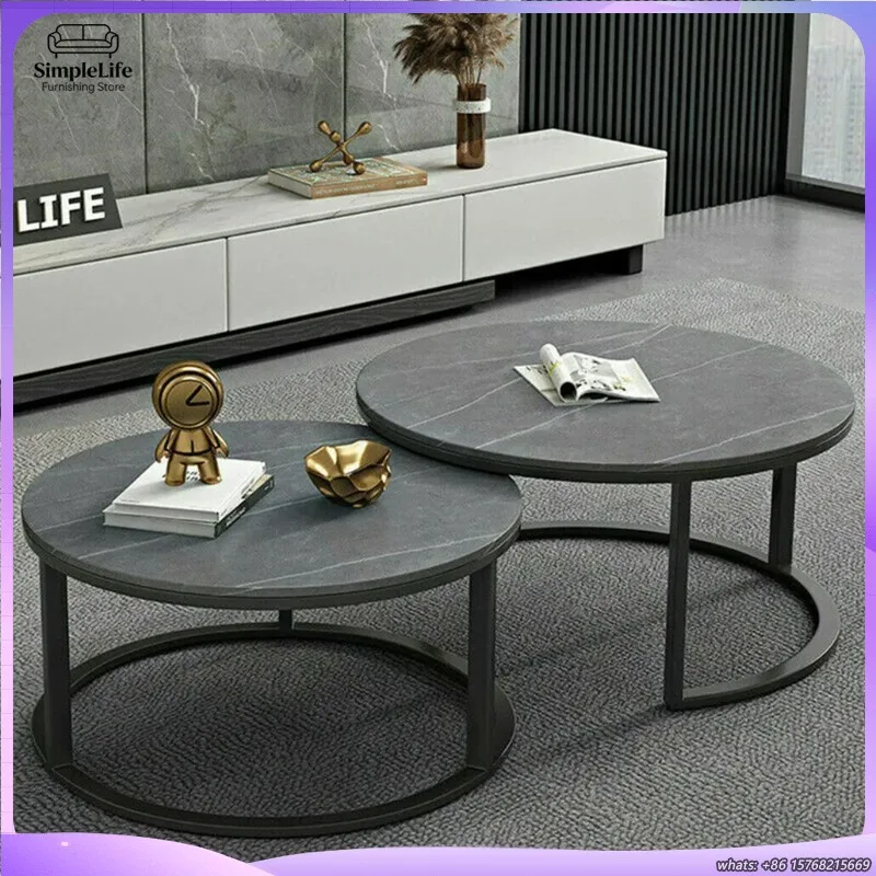 Modern Nesting Round Coffee Table Set Grey Marble Top Sintered Stone Table with Metal Legs Small Side Table Living Room
Modern Nesting Round Coffee Table Set Grey Marble Top Sintered Stone Table with Metal Legs Small Side Table Living Room