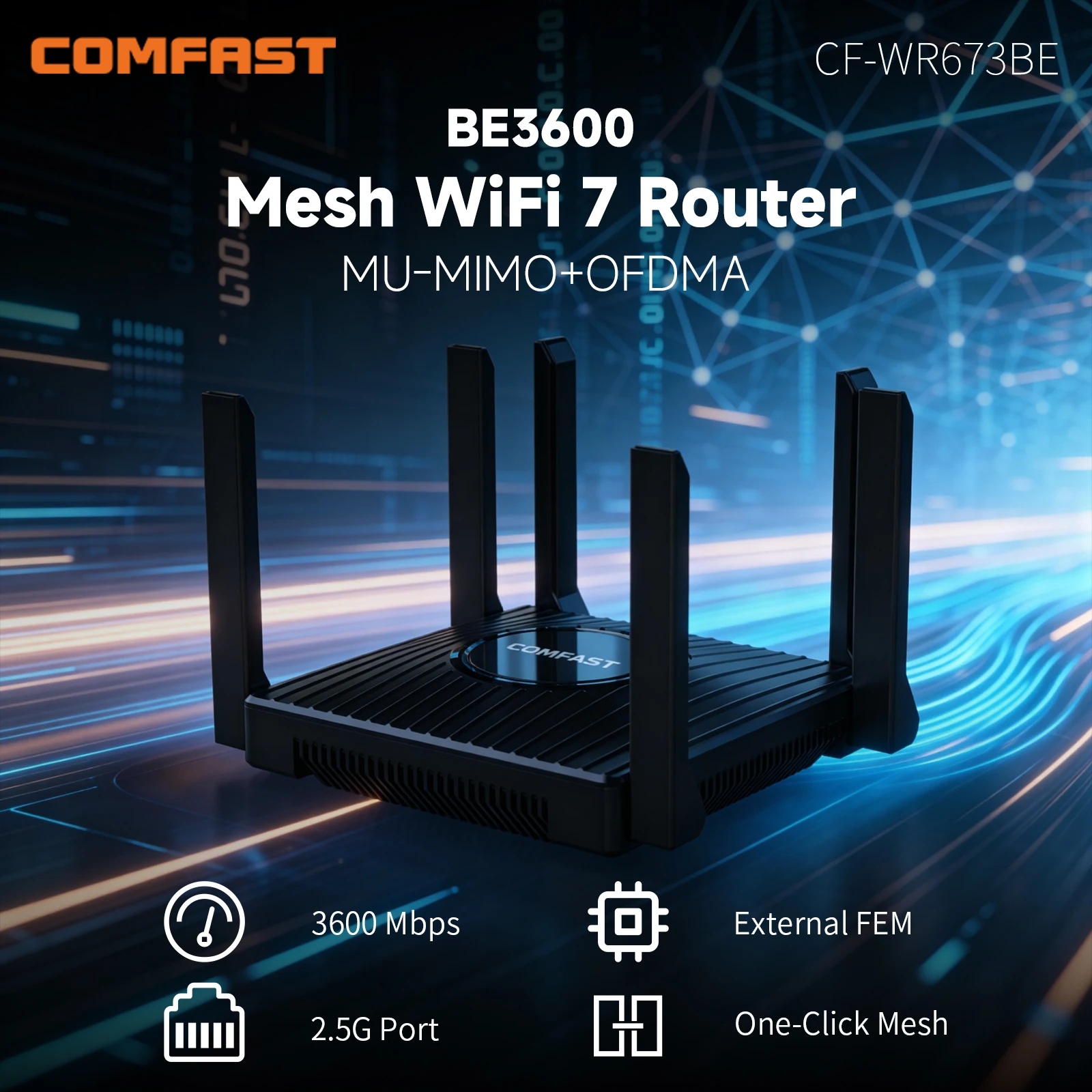 Comfast WIFI Router BE3600 WiFi 7 Dual-Band Qualcomm quad-core Gaming Acceleration 3570Mbps Dual WAN LAN Mesh Network Repeater
Comfast WIFI Router BE3600 WiFi 7 Dual-Band Qualcomm quad-core Gaming Acceleration 3570Mbps Dual WAN LAN Mesh Network Repeater