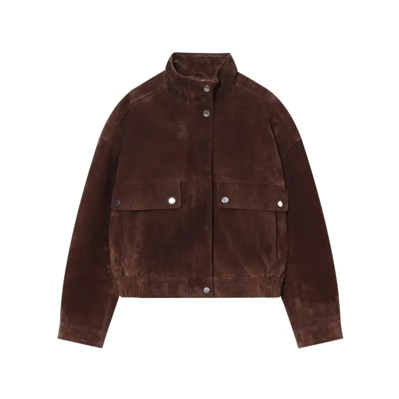 Women Suede Leather Jacket with Pockets Autumn Fashion High Collar Long Sleeve Button Jacket Lady Coats Causal Female Chic Tops 
Women Suede Leather Jacket with Pockets Autumn Fashion High Collar Long Sleeve Button Jacket Lady Coats Causal Female Chic Tops