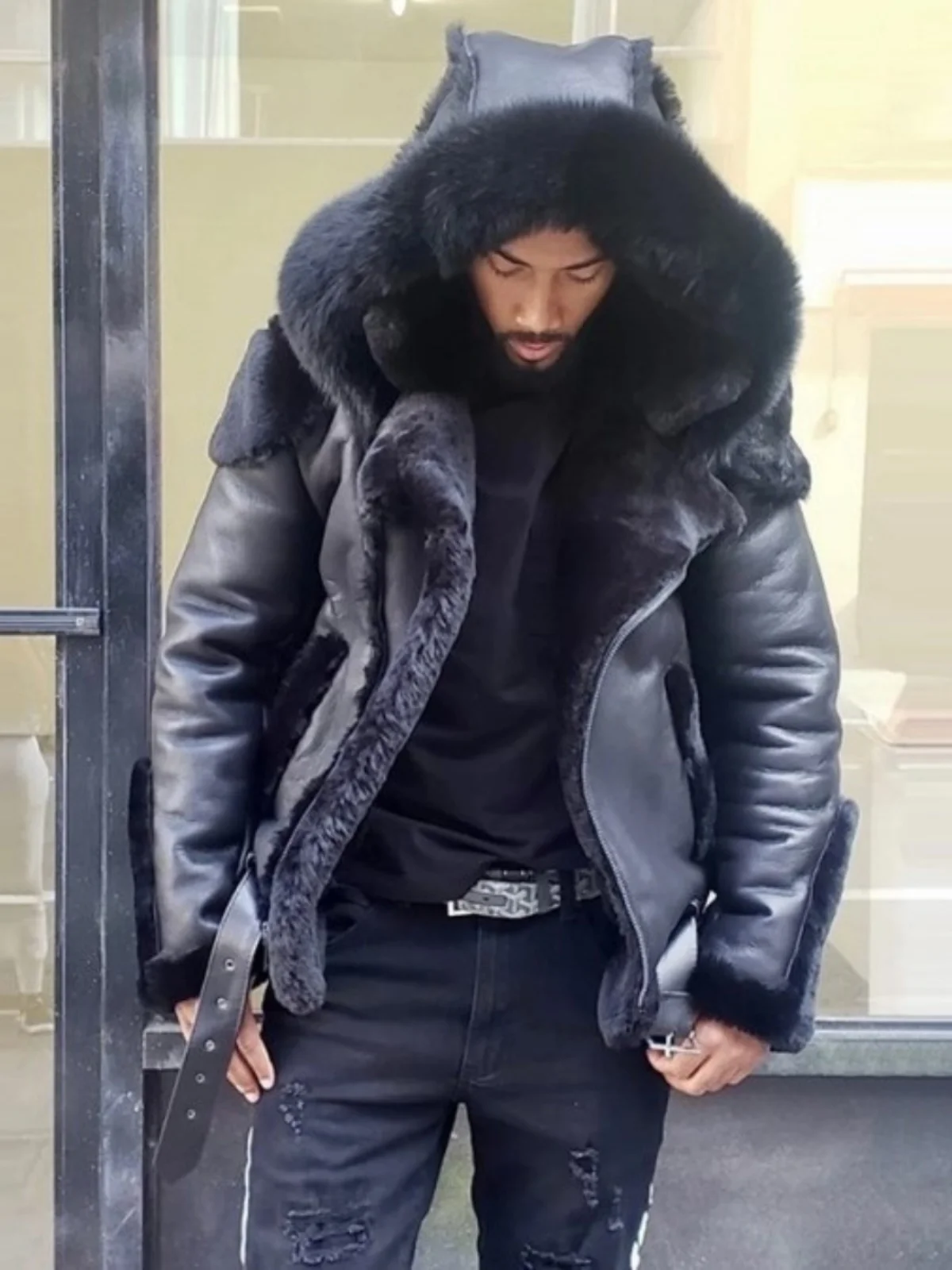 Winter American Leather Jaet Faux Fur Lined Long Coat Men's Faion Hooded Coat Premium Quali Leather Outerwear
Winter American Leather Jaet Faux Fur Lined Long Coat Men's Faion Hooded Coat Premium Quali Leather Outerwear