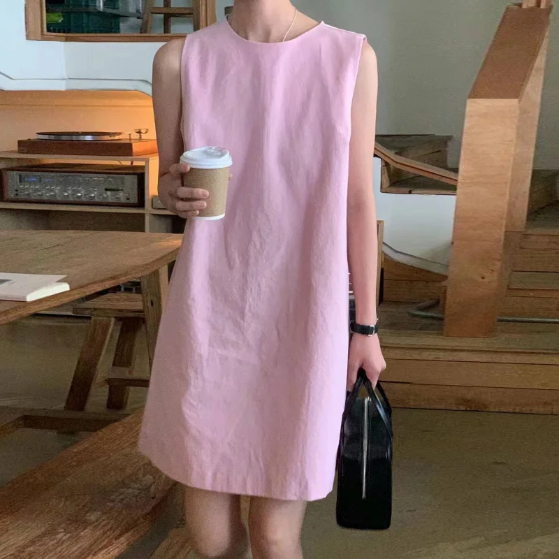 Korean Chic Summer Simple Sleeveless women Dress Fashion Loose Casual Pink White Black French Vest female Short Dress
Korean Chic Summer Simple Sleeveless women Dress Fashion Loose Casual Pink White Black French Vest female Short Dress