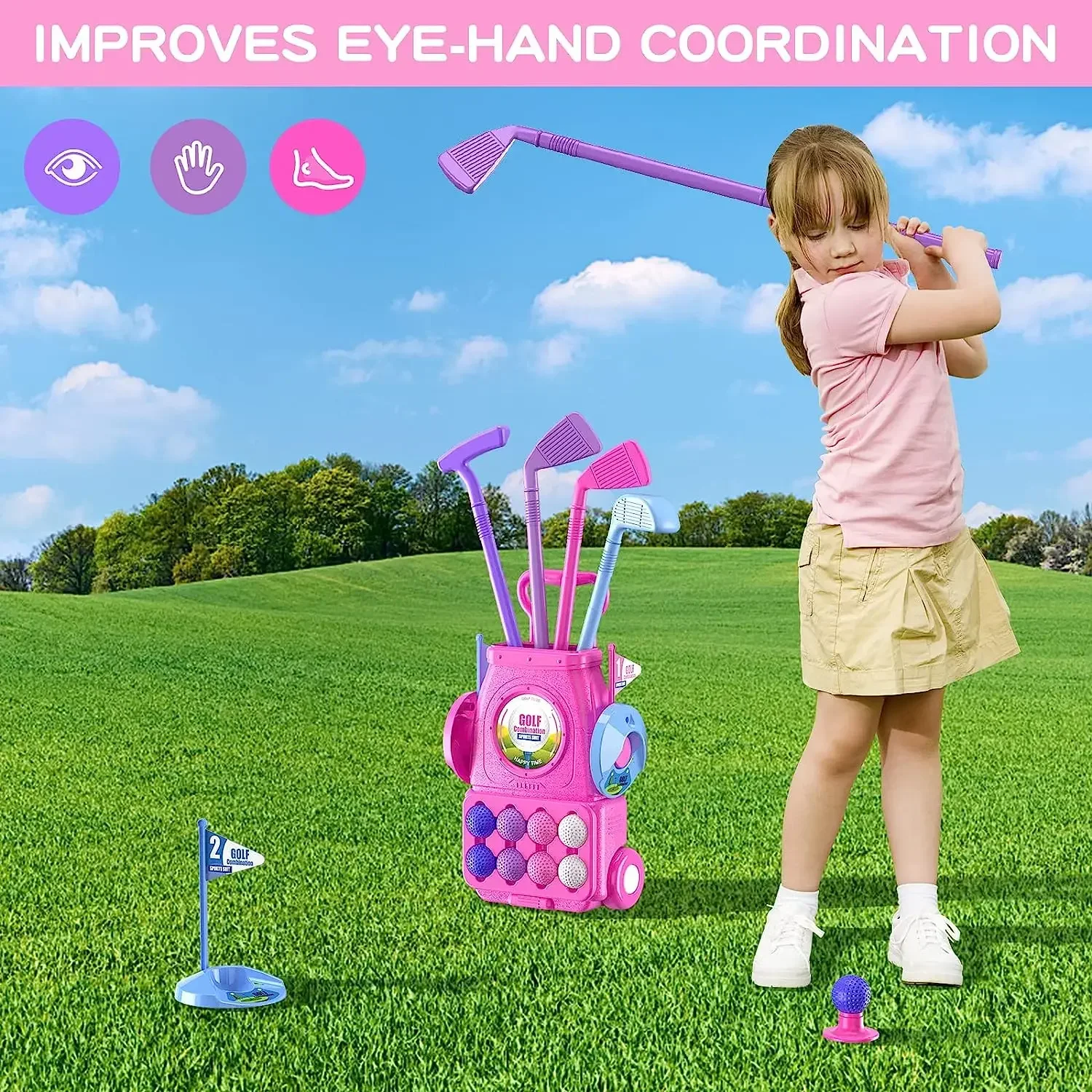 Kids Golf Club Set, Pink Toddler Golf Set with Putting Mat, 4 Golf Clubs,Wheeled Golf Cart, Indoor Outdoor Sports Toy
Kids Golf Club Set, Pink Toddler Golf Set with Putting Mat, 4 Golf Clubs,Wheeled Golf Cart, Indoor Outdoor Sports Toy