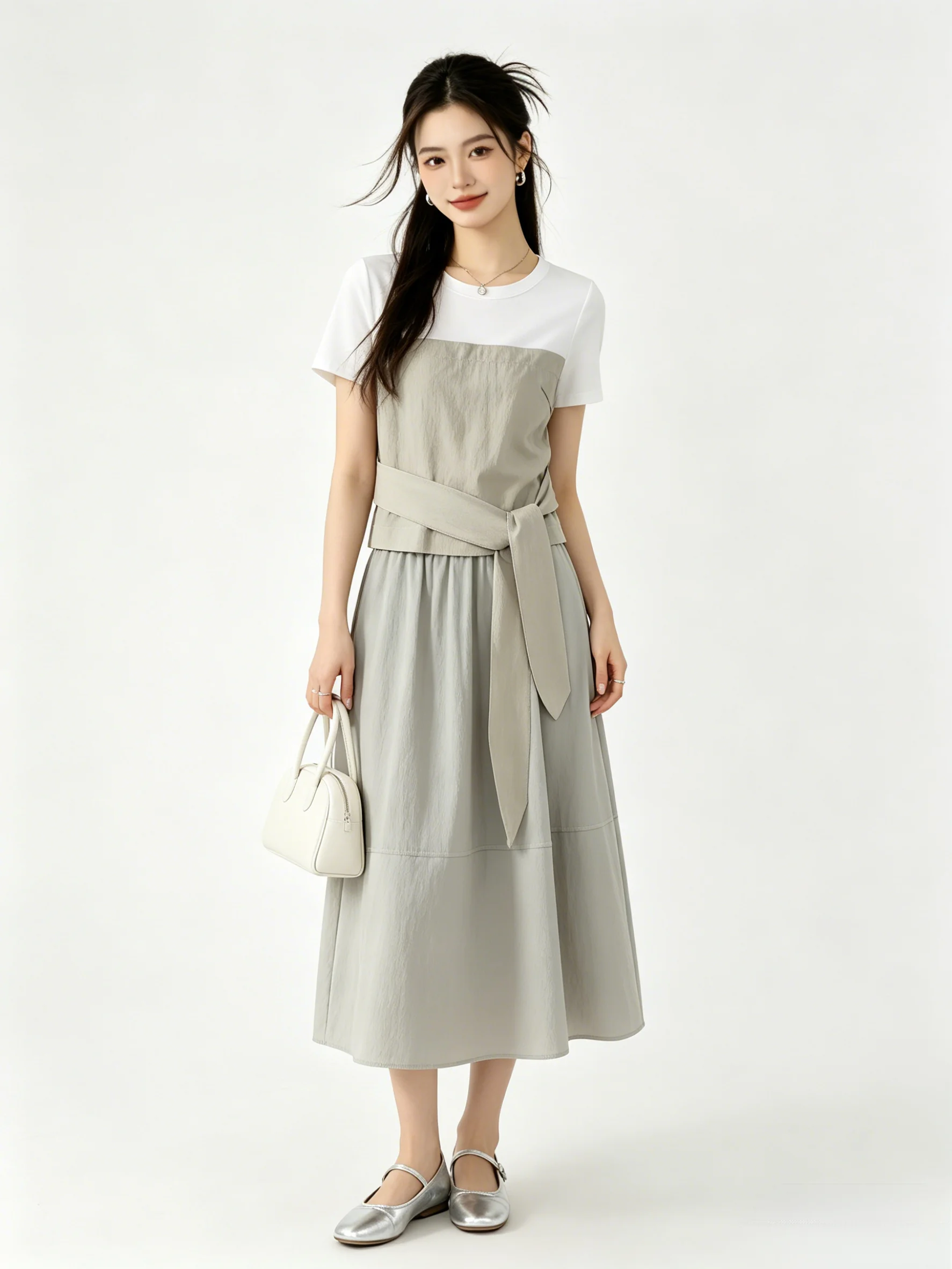 Chic Splice Color Block T-Shirt Short Style Summer High Waist A-Line Skirt Fashionable Set Korean Style round Neck Short Sleeve
Chic Splice Color Block T-Shirt Short Style Summer High Waist A-Line Skirt Fashionable Set Korean Style round Neck Short Sleeve