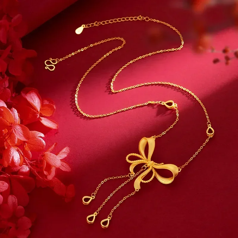 9999 Real Gold 24K Princess on the Run Bow Necklace Niche Bow Tassel Clavicle Necklace
9999 Real Gold 24K Princess on the Run Bow Necklace Niche Bow Tassel Clavicle Necklace