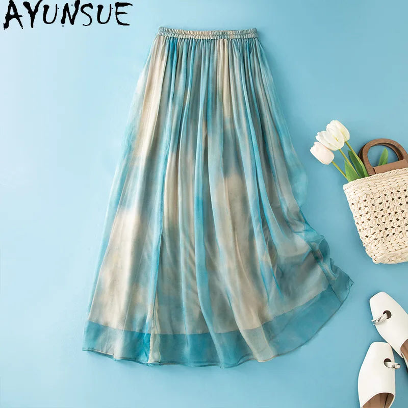 AYUNSUE 100% Silk Women's Skirts Light Luxury Printed Skirts for Women Vacation Style A-line Skirt Woman Clothes Summer Юбки
AYUNSUE 100% Silk Women's Skirts Light Luxury Printed Skirts for Women Vacation Style A-line Skirt Woman Clothes Summer Юбки