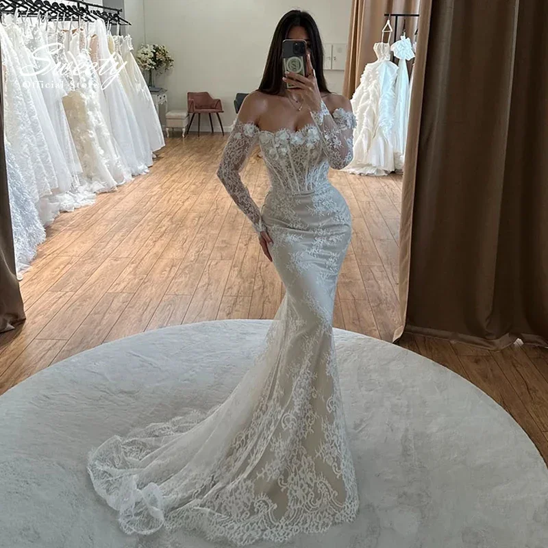 Charming Mermaid Wedding Dress Organza With Embroidery 3d Lace Ballgown Slim-Line Boatneck Boat Neck Customized Vestido De Novia
Charming Mermaid Wedding Dress Organza With Embroidery 3d Lace Ballgown Slim-Line Boatneck Boat Neck Customized Vestido De Novia
