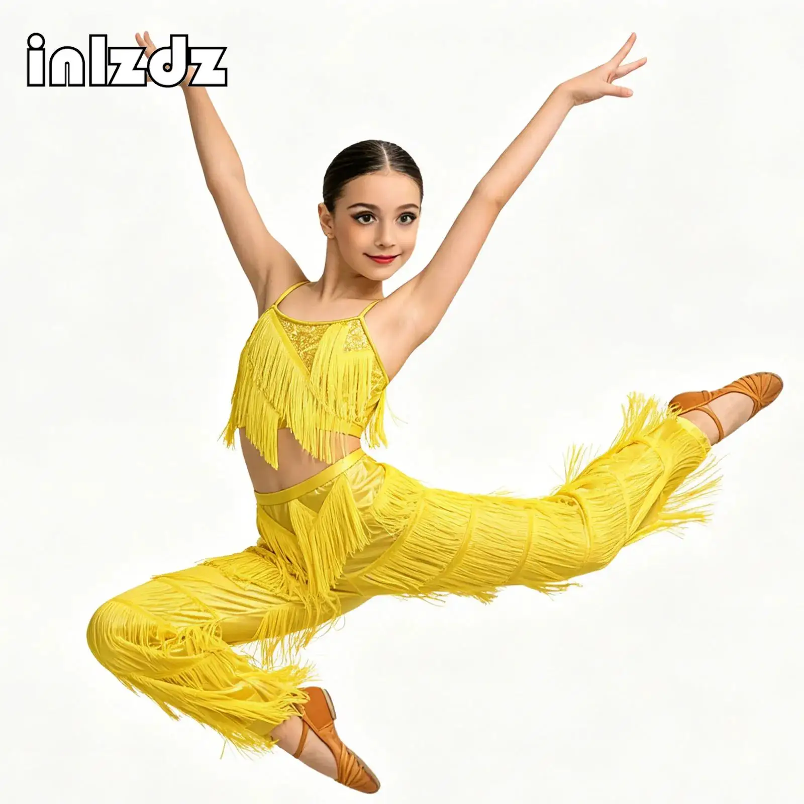 Kids Latin Dance Pantsuit Outfits Ballroom Fringe Tassel Dress Pants Girls Salsa Samba Children Stage Costume for Modern Dance
Kids Latin Dance Pantsuit Outfits Ballroom Fringe Tassel Dress Pants Girls Salsa Samba Children Stage Costume for Modern Dance