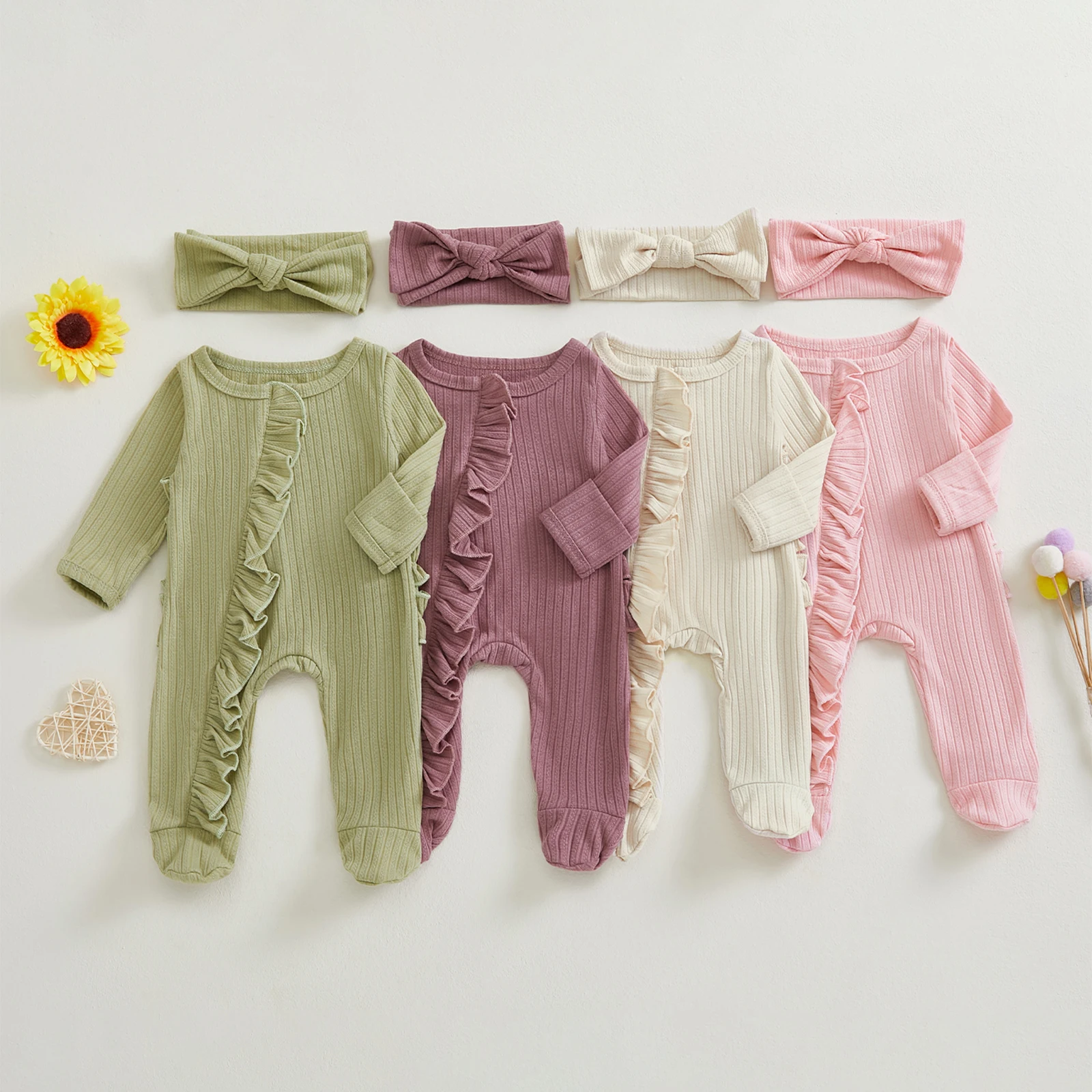 Baby Girls Autumn Jumpsuit Long Sleeve O Neck Ruffle Trim Footed Romper with Headband
Baby Girls Autumn Jumpsuit Long Sleeve O Neck Ruffle Trim Footed Romper with Headband