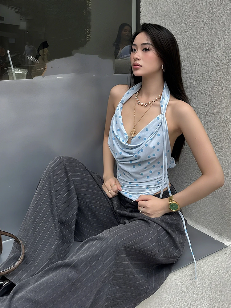 InGrily Backless Swing Collar Crop Top Women Halter Polka Dot Print Tassels Folds Street Fashion Simple Classic Summer Sexy Vest
InGrily Backless Swing Collar Crop Top Women Halter Polka Dot Print Tassels Folds Street Fashion Simple Classic Summer Sexy Vest