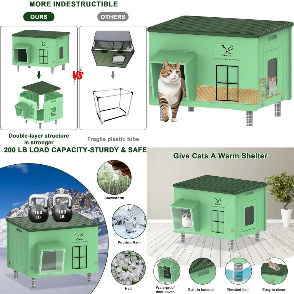 Weatherproof Insulated Outdoor Cat House with Heated Area, Elevated Shelter for Barn Cats, Green, 21.6x17x17.5
Weatherproof Insulated Outdoor Cat House with Heated Area, Elevated Shelter for Barn Cats, Green, 21.6x17x17.5