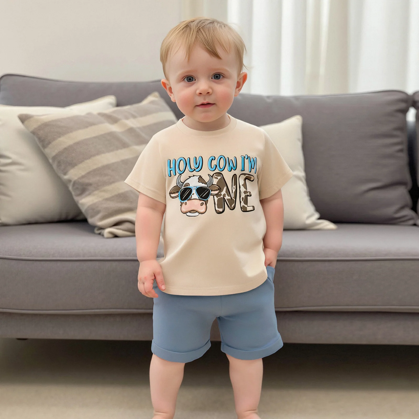 Baby Boy Birthday Outfit,, Short Sleeve Letters Print T-shirt with Elastic Waist Shorts Summer Outfit
Baby Boy Birthday Outfit,, Short Sleeve Letters Print T-shirt with Elastic Waist Shorts Summer Outfit